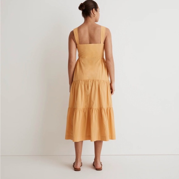 Madewell Button-Front Tiered Midi Dress in mustard yellow size 6p - Picture 2 of 11